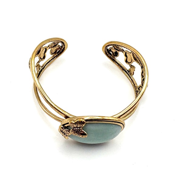 Studio Barse Natural Amazonite Golden Bronze Cuff Bracelet with Butterflies - Picture 4 of 5